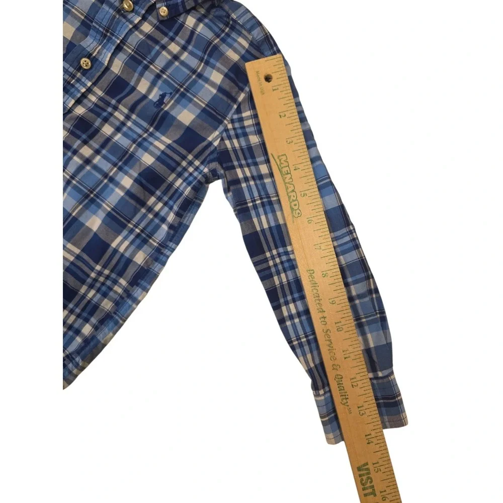 Ralph Lauren Boys 4/4T Plaid Button Down Shirt Blue Pony Cotton Long Sleeve